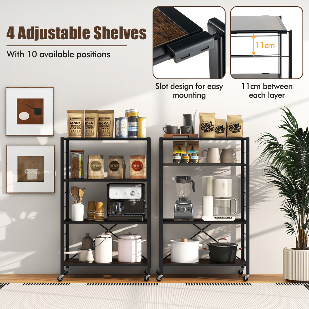 Costway 3 Shelf Black Metal Folding Wheeled Shelving Rack Image 6