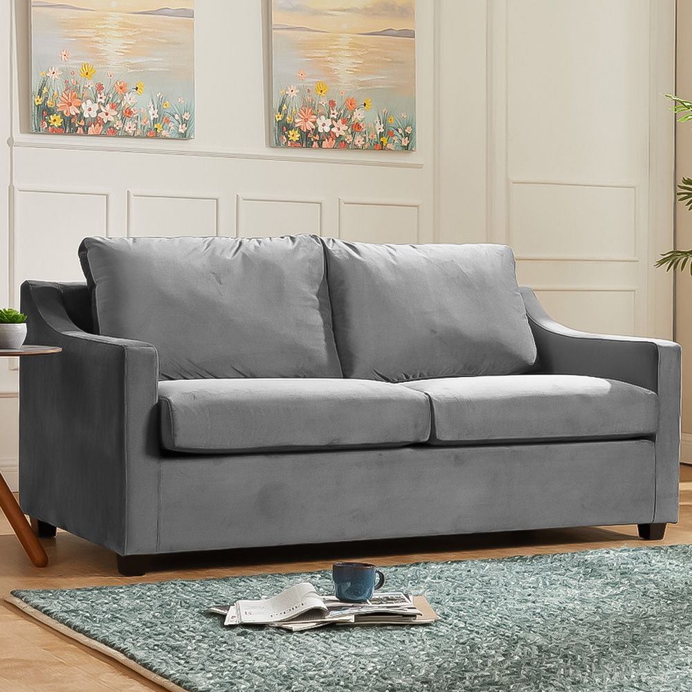 Home Detail Cooper Small Double Sleeper Grey Velvet Pull Out Sofa Bed Image 1