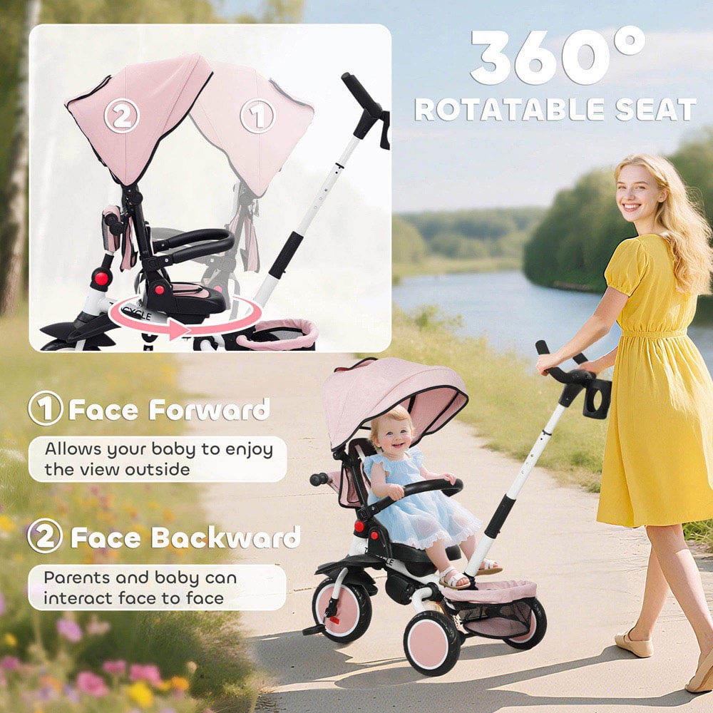 Tommy Toys 6-in-1 Toddler Pink 5 Point Harness Trike with Parent Handle Image 5
