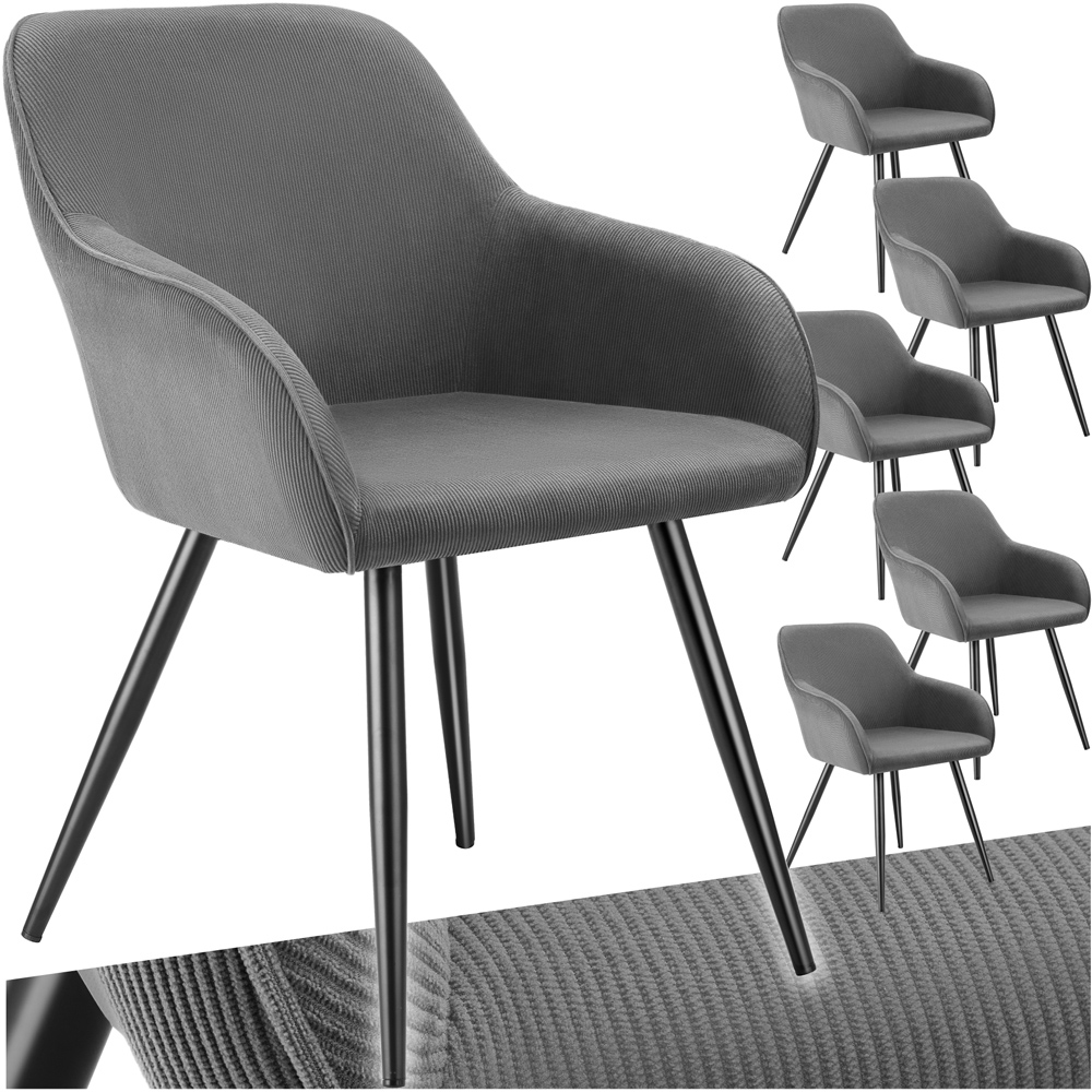 tectake Marilyn Set of 6 Grey Black Corduroy Dining Chair Image 2