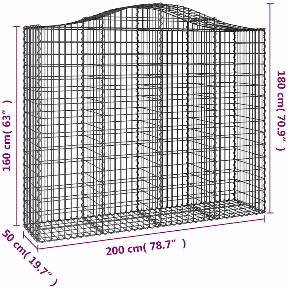 vidaXL Silver Galvanised Iron Arched Gabion Basket 200 x 50 x 160/180cm Image 4