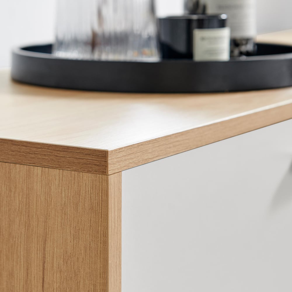 Furniturebox Billet 2 Door 2 Shelf Off White and Wood Effect TV Unit Image 4