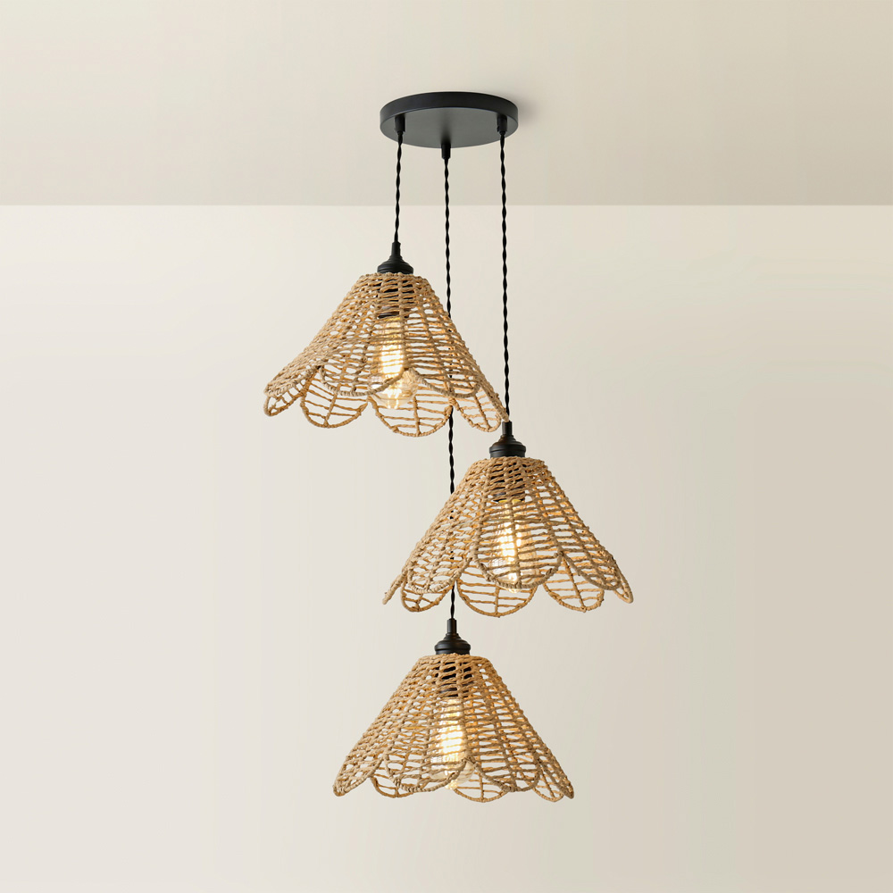 ValueLights Vine Rattan Flower Shade 3 Drop Cluster Black Ceiling LED Pendant Light Image 5