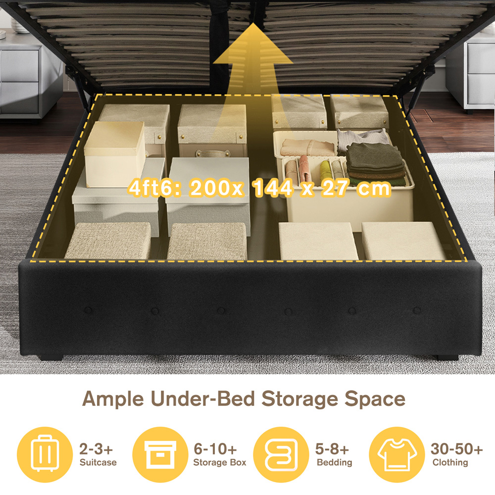 Brooklyn Double Black Fabric Storage Ottoman Bed Image 5