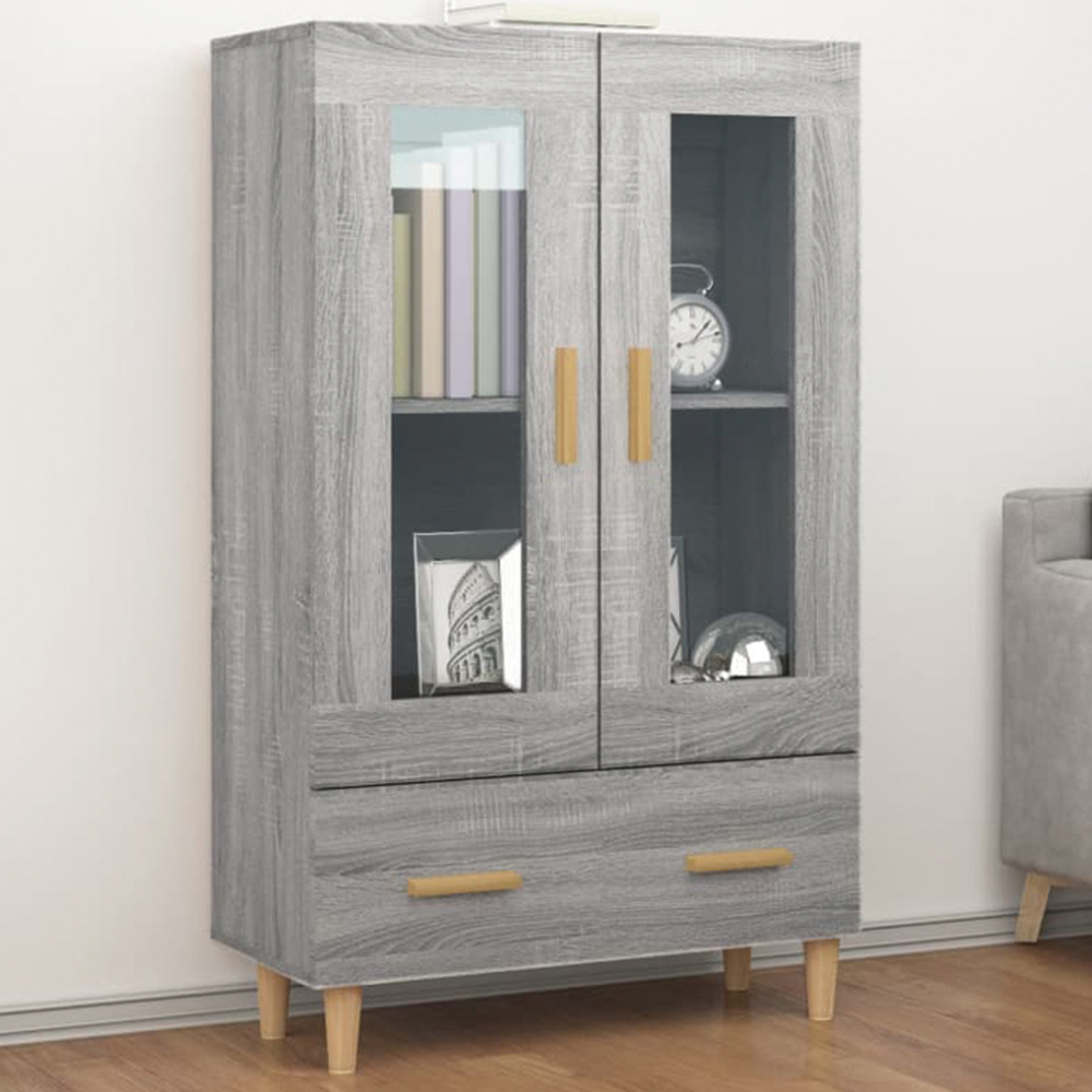 vidaXL 2 Glass Door Single Drawer Grey Sonoma Highboard Image 1