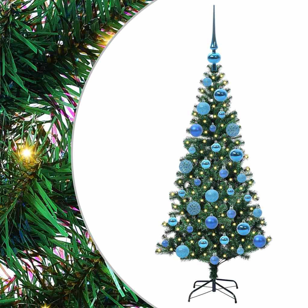 vidaXL Pre-Lit Blue Baubles Green Artificial Christmas Tree 4ft Image 2