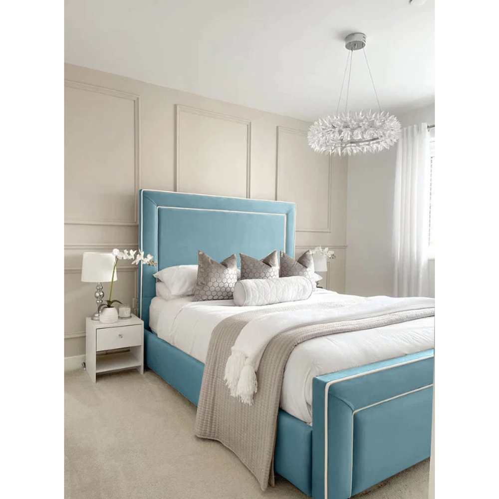 Eleganza Home Arring Double Duck Egg Plush Velvet Bed Frame with Headboard and Footboard Image 2