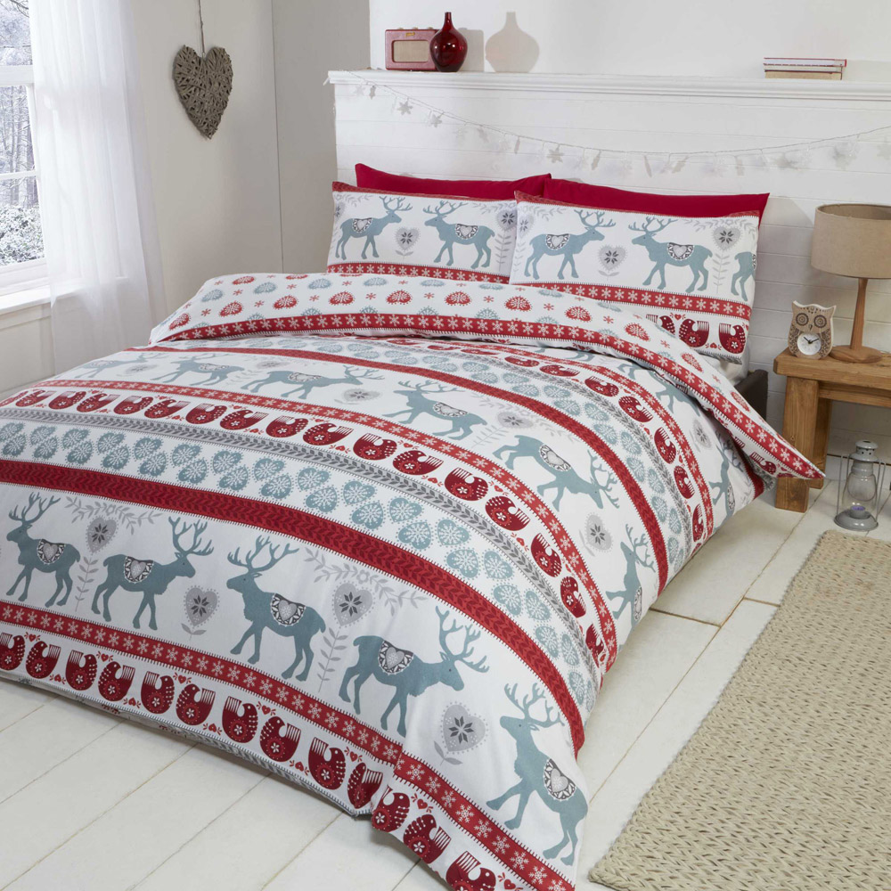 Rapport Home Scandi Double Red Brushed Cotton Reversible Duvet Set Image 1