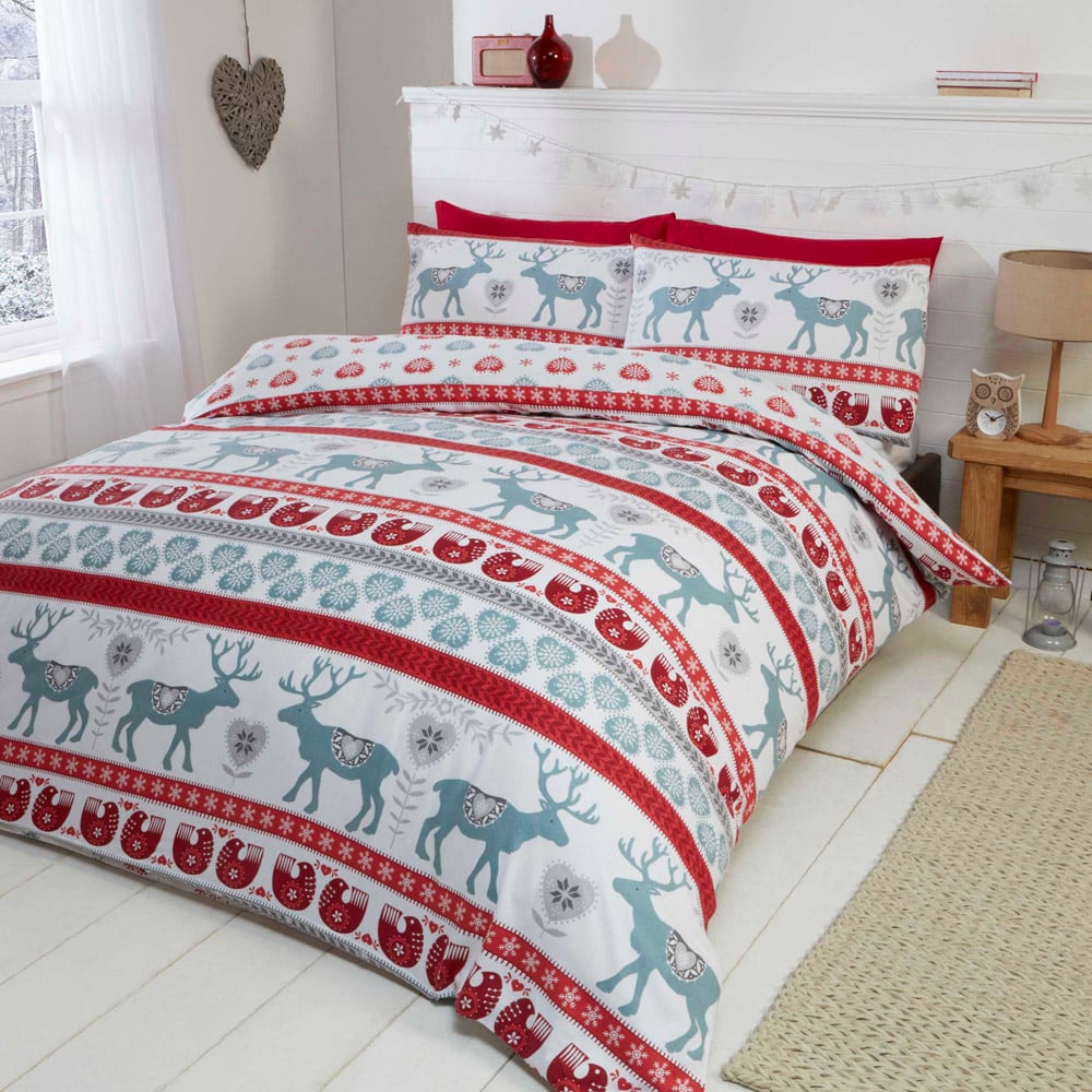 Rapport Home Scandi Super King Red Brushed Cotton Reversible Duvet Set Image 1