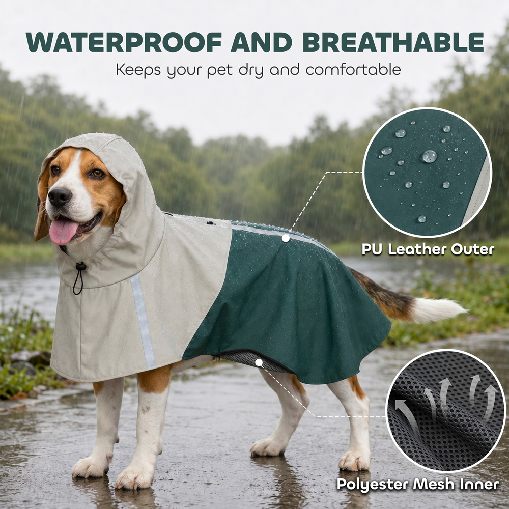 PawHut Green Dog Raincoat with Hood Medium Image 5