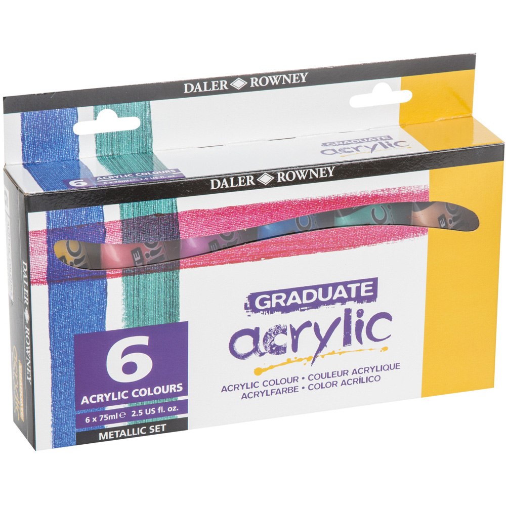 Pack of 6 Daler Rowney Graduate Acrylic Metallic Paints Image 1