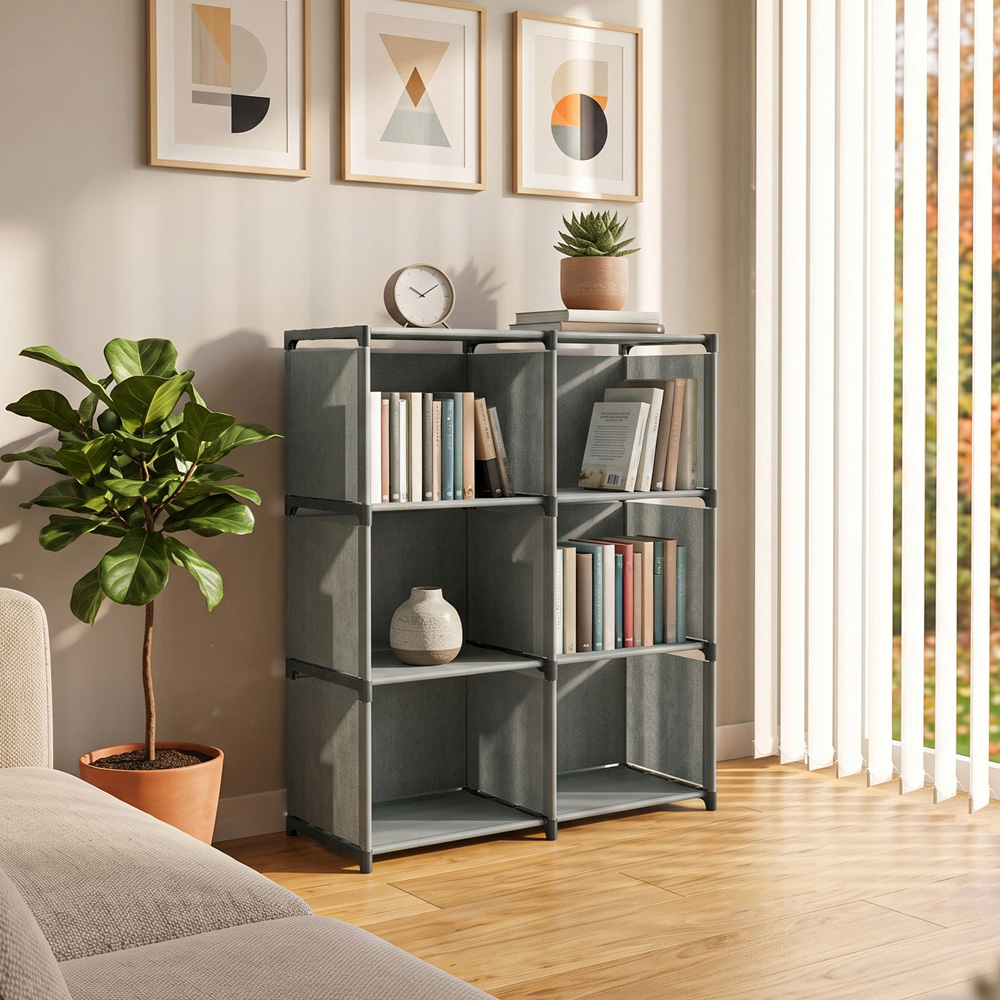 Living and Home 3-Tier Grey Double Row Storage Shelf with Metal Frame Image 7