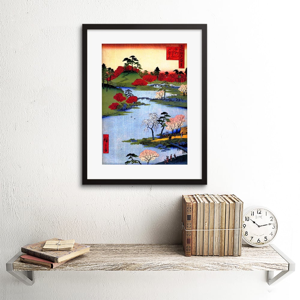 Wee Blue Coo Japanese Woodblock Colourful Trees River Painting Framed Art Print 30 x 41cm Image 2