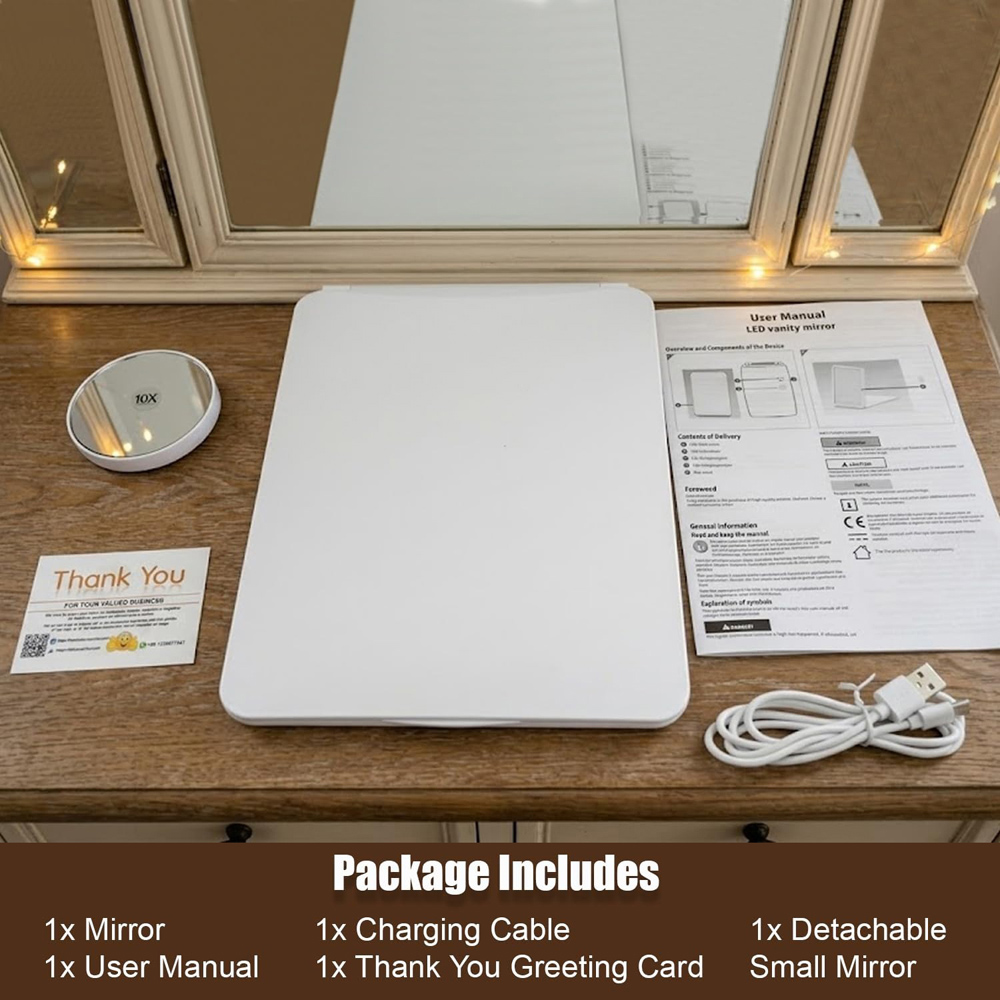 ATEK White Rechargeable LED Touch Control Travel Makeup Mirror with 10x Magnifying Insert Image 3