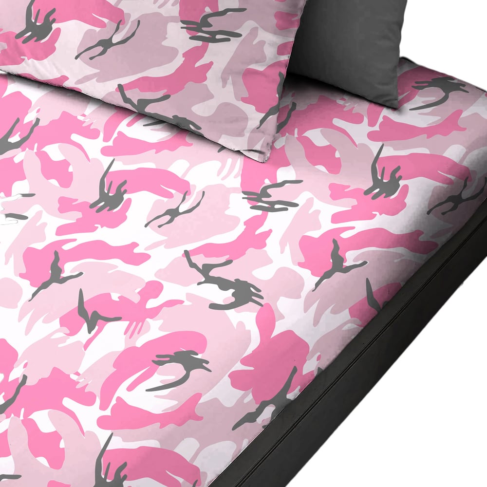 Velosso Double Camouflage Pink Fitted Sheet Image 1
