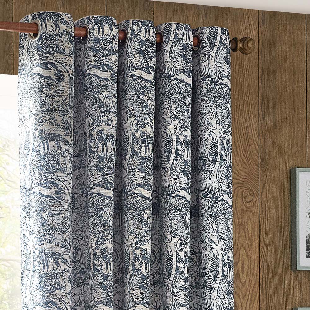 furn. Winter Woods Midnight Animal Chenille Eyelet Curtains 117 x 137cm Image 4