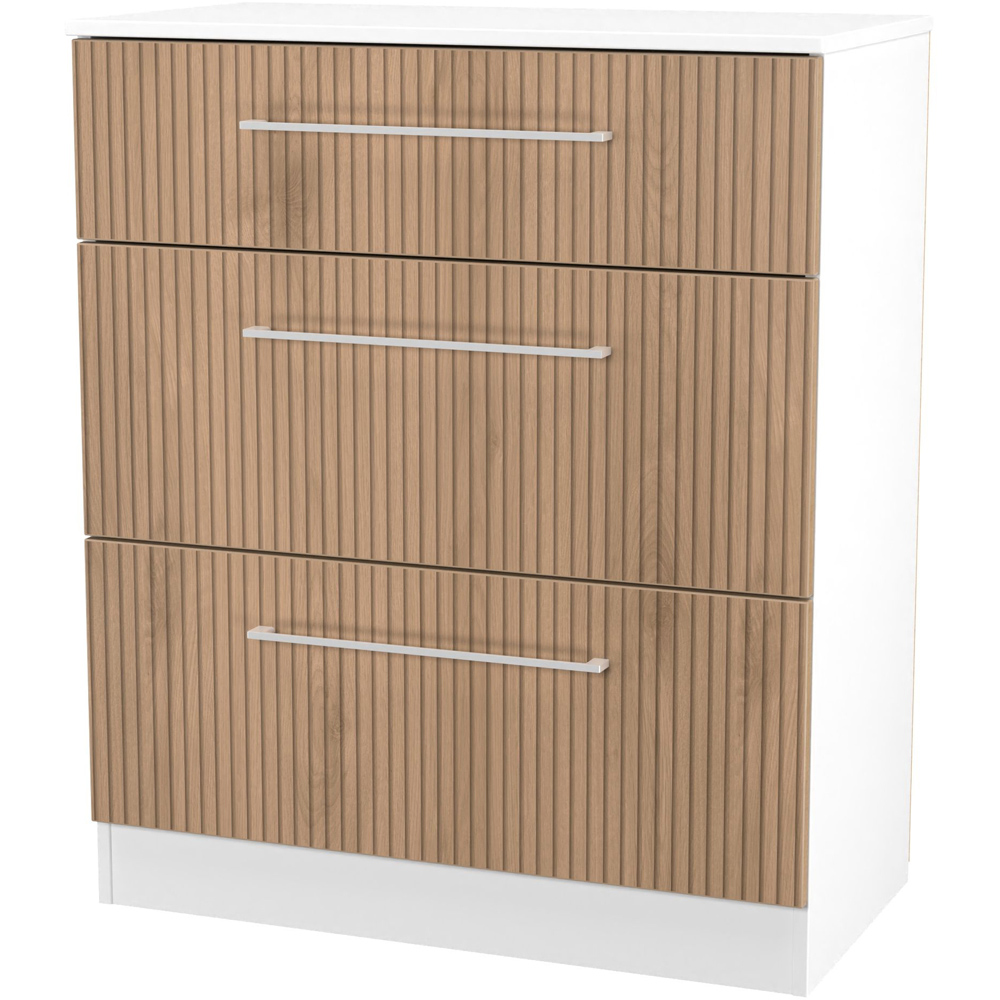 Crowndale Worcester 3 Drawer Slatt Effect and White Deep Chest of Drawers Ready Assembled Image 3