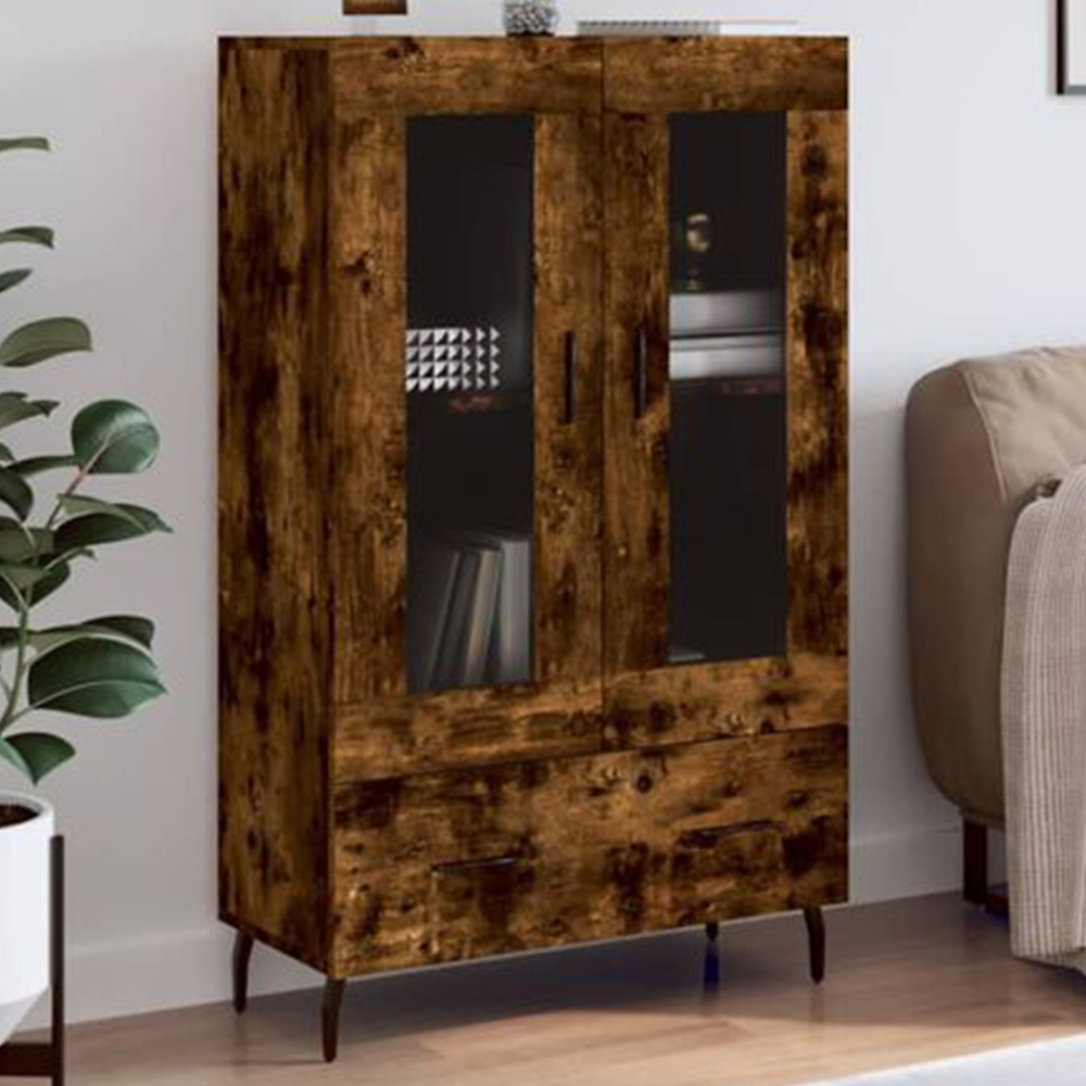 vidaXL 2 Glass Door Single Drawer Sonoma Oak Highboard Image 1