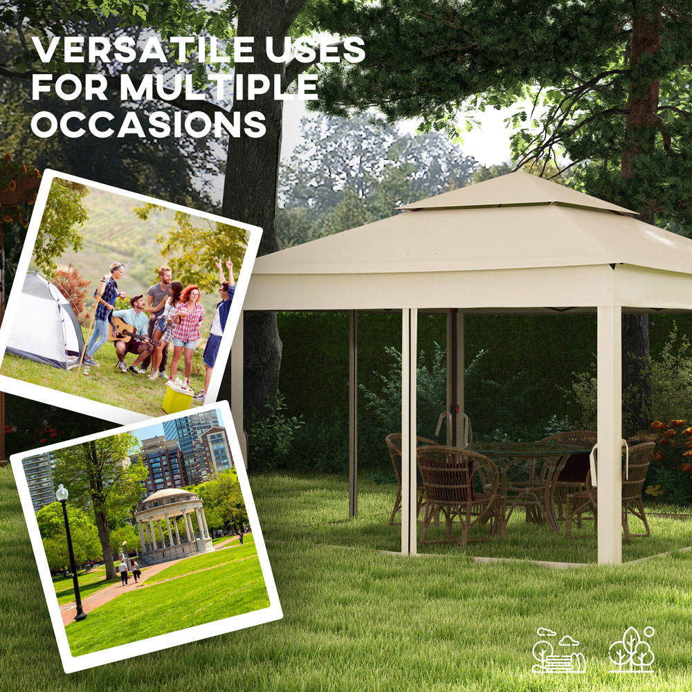 Outsunny 3 x 3m Cream White Metal Frame Pop Up Gazebo with Netting Image 4