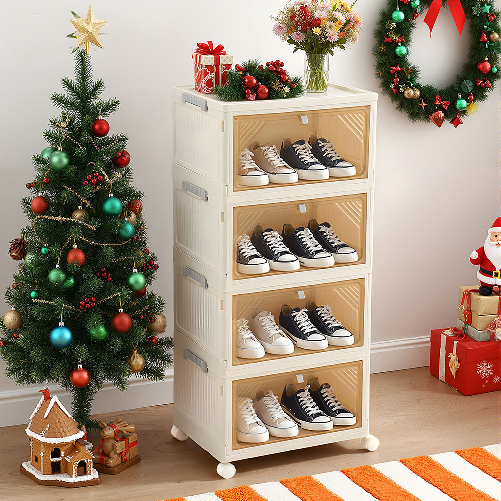 Living and Home 4 Tier Plastic Hallway Shoe Cabinet Image 2