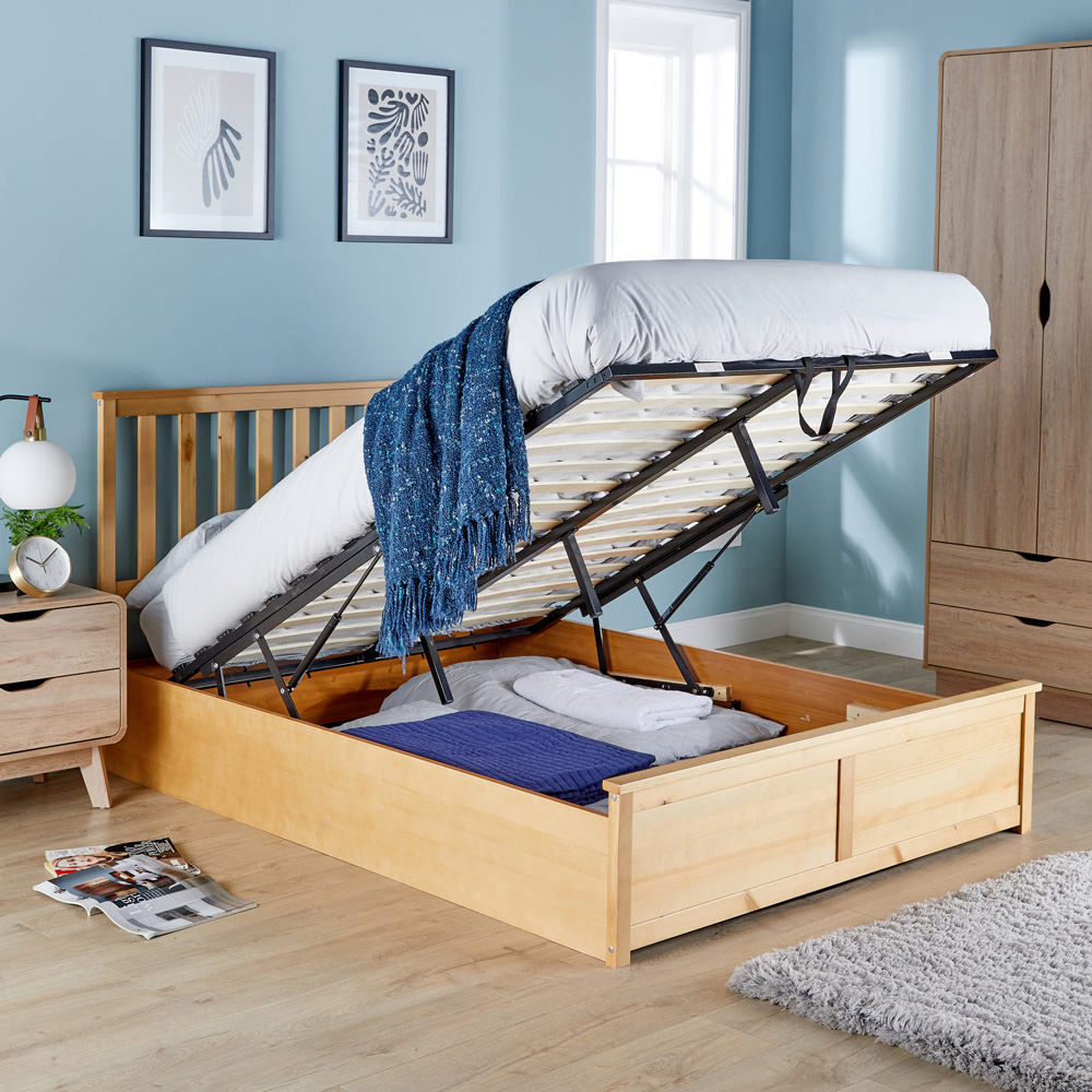Home Source Double Oak Effect End Lift Ottoman Storage Bed Frame Image 6