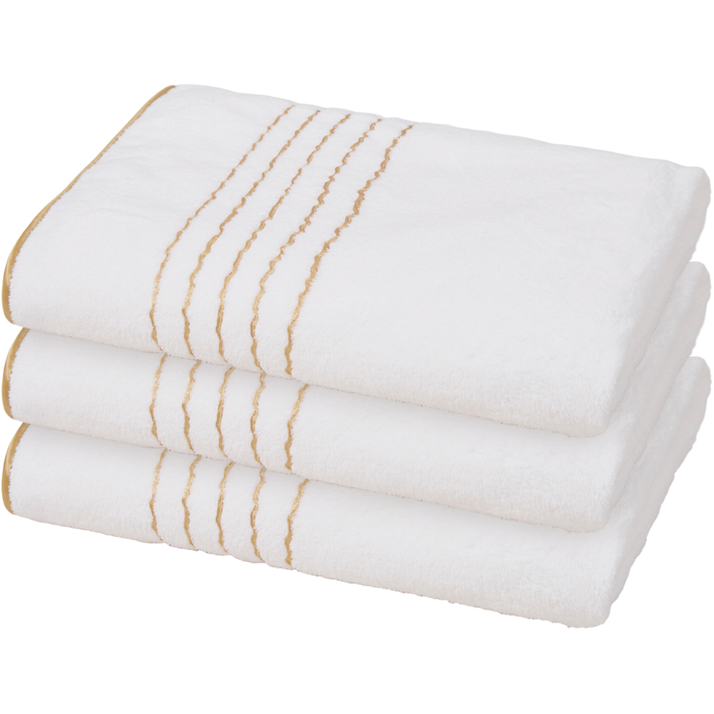 Living and Home Soft Polyester White Gold Line Bath Towel Set of 3 Image 1
