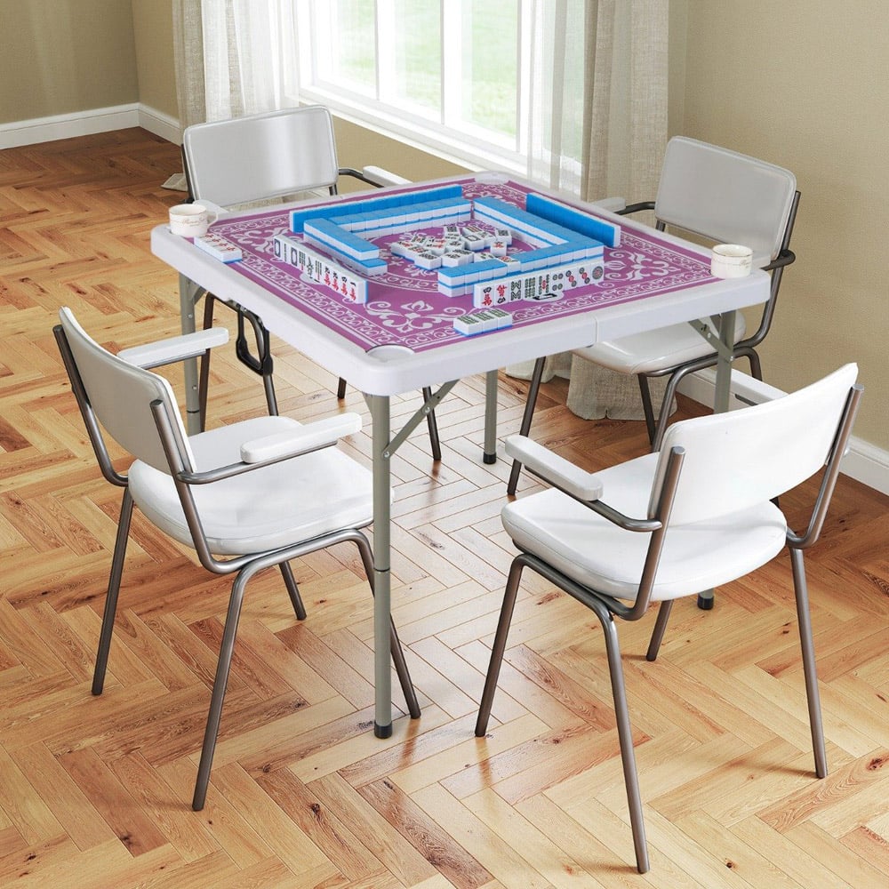 Costway Pink Folding Mahjong Table with Removable Game Mat and Cup Holder Image 2