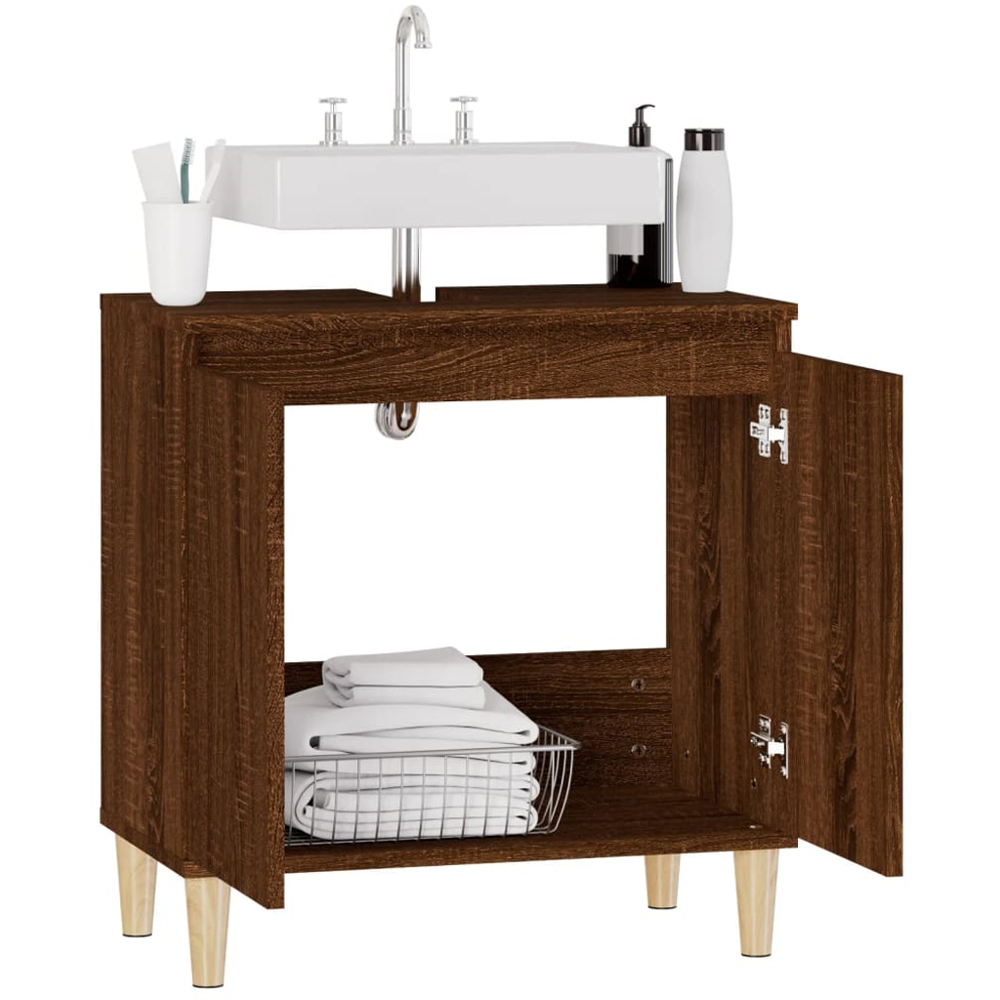 vidaXL 2 Door Wood Brown Oak Washbasin Cabinet Image 6
