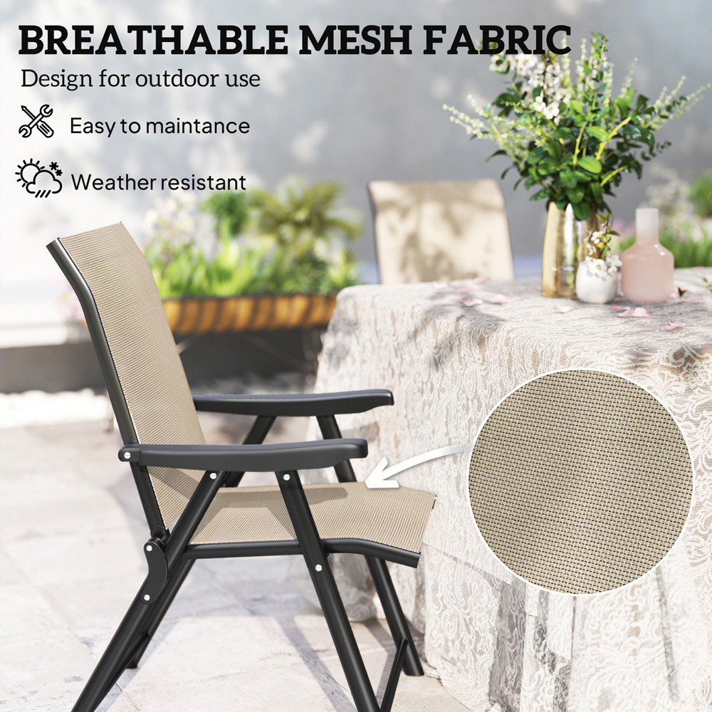 Outsunny Brown Folding Chair with Breathable Mesh Fabric Seat Set of 4 Image 7