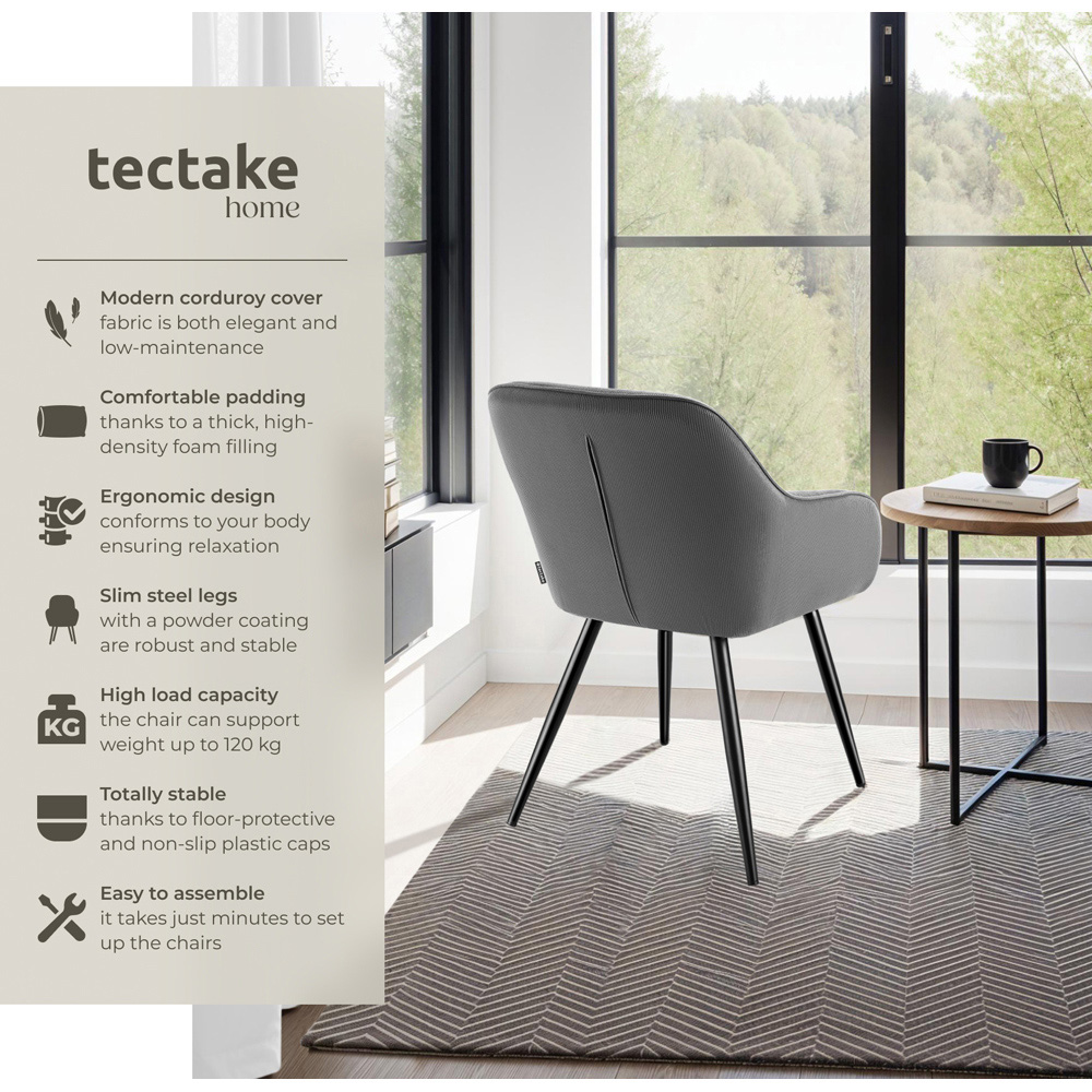 tectake Marilyn Set of 6 Grey Black Corduroy Dining Chair Image 6