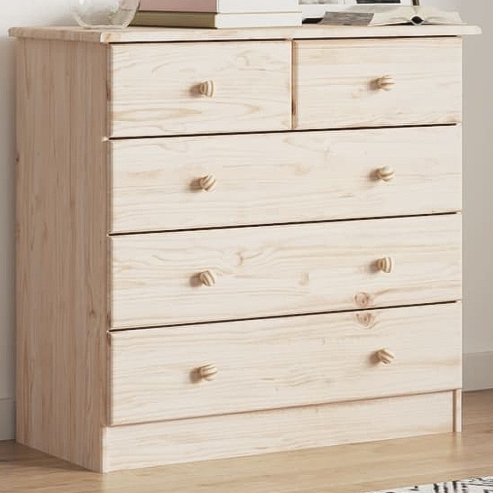 vidaXL Alta 5 Drawer Natural Solid Pine Wood Chest of Drawers Image 1