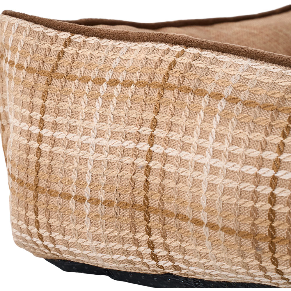 H&O Direct 70cm Khaki Plaid Ultra Soft Chenille Dog Bed with Anti-Slip Bottom Image 4