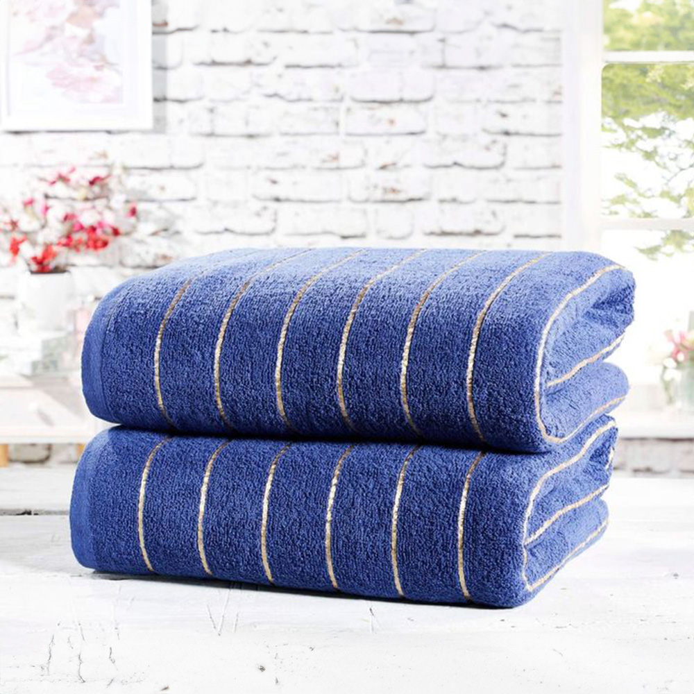 Rapport Home Sandringham Blue Cotton Bath Sheet Bundle Set of 2 Image 2