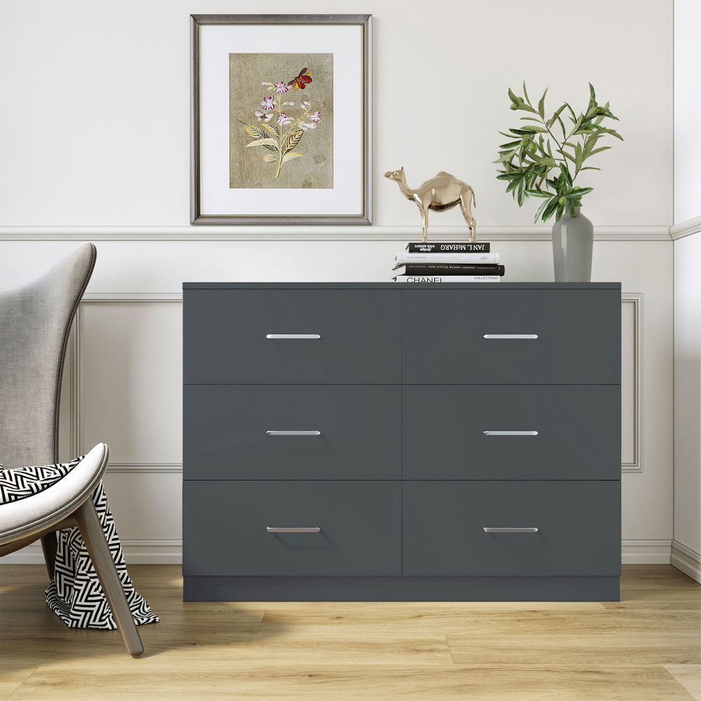 Seconique Dakota 6 Drawer Dark Grey Storage Chest Image 8