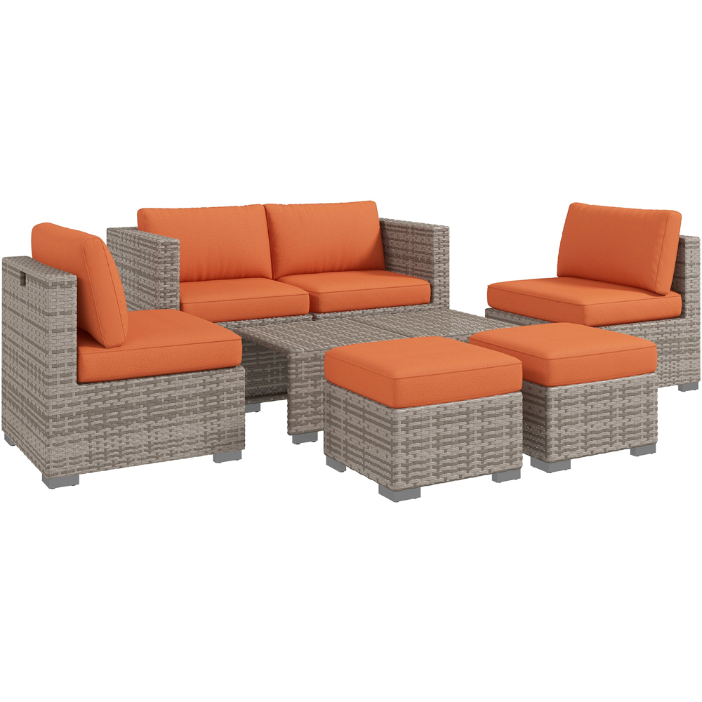 Outsunny 6 Seater Grey and Orange Rattan Sofa Lounge Set Image 2