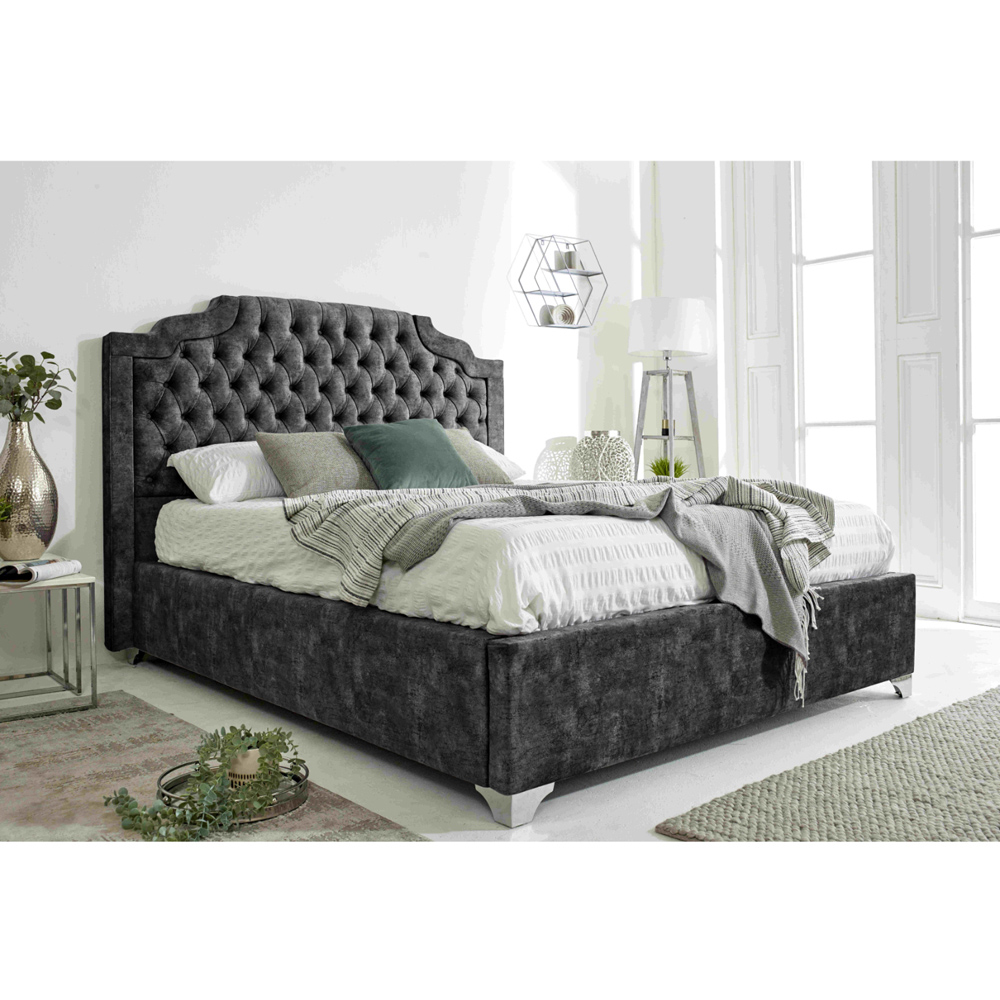 Eleganza Ryker Single Granite Oakland Fabric Bed Frame with Chesterfield Headboard Image 8