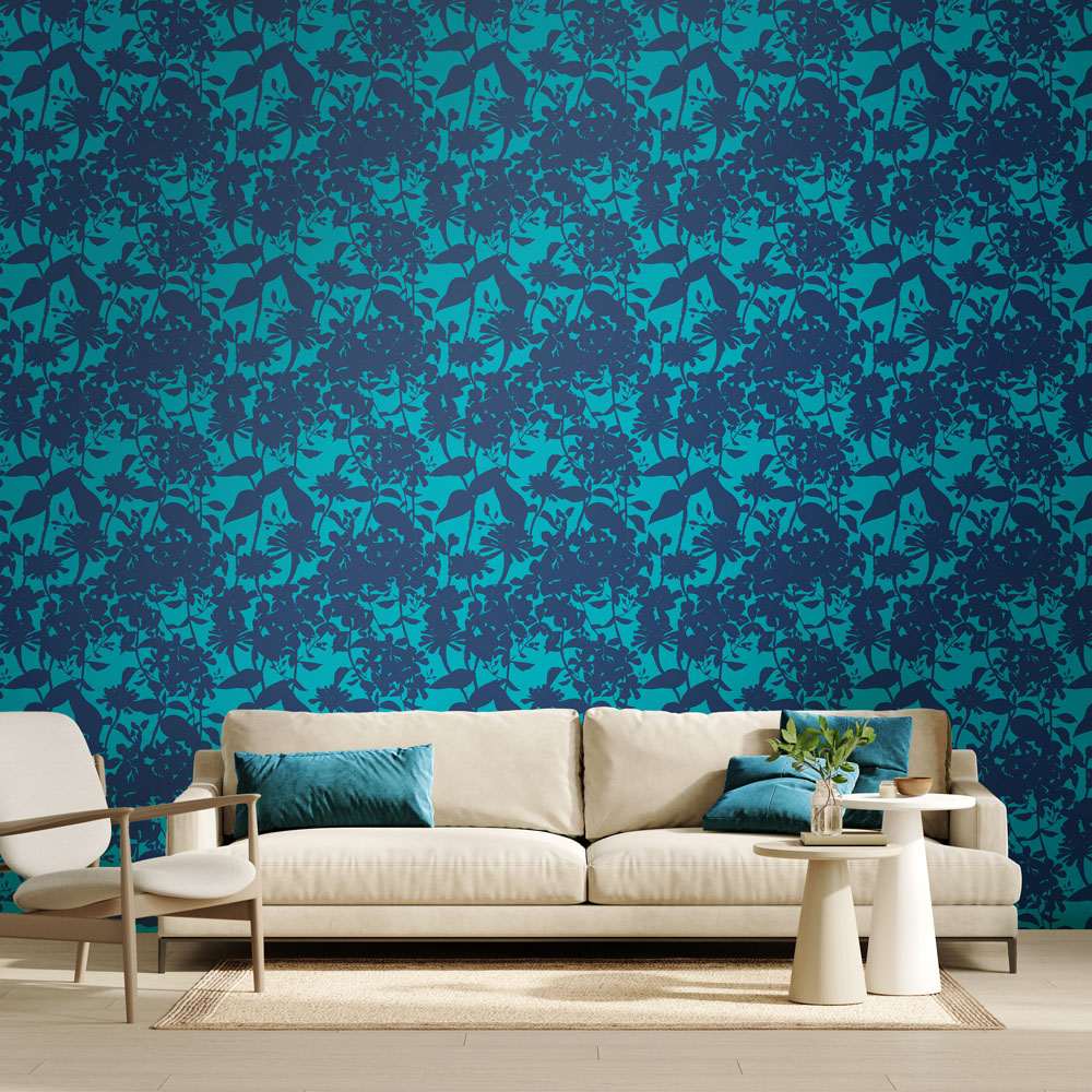 Hoopla Walls Summer Silhouette Ink and Teal Non Woven Wallpaper Image 2