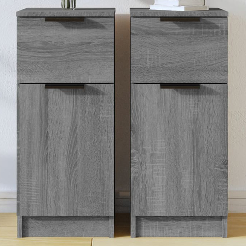 vidaXL Single Door Single Drawer Grey Sonoma Wooden Sideboard Set of 2 Image 1