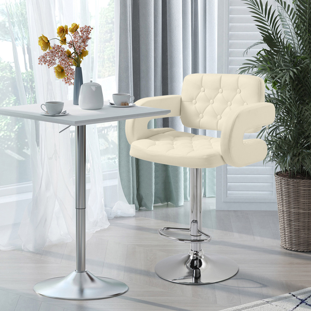 Portland Cream PU Leather Height Adjustable Swivel Bar Stool Image 4