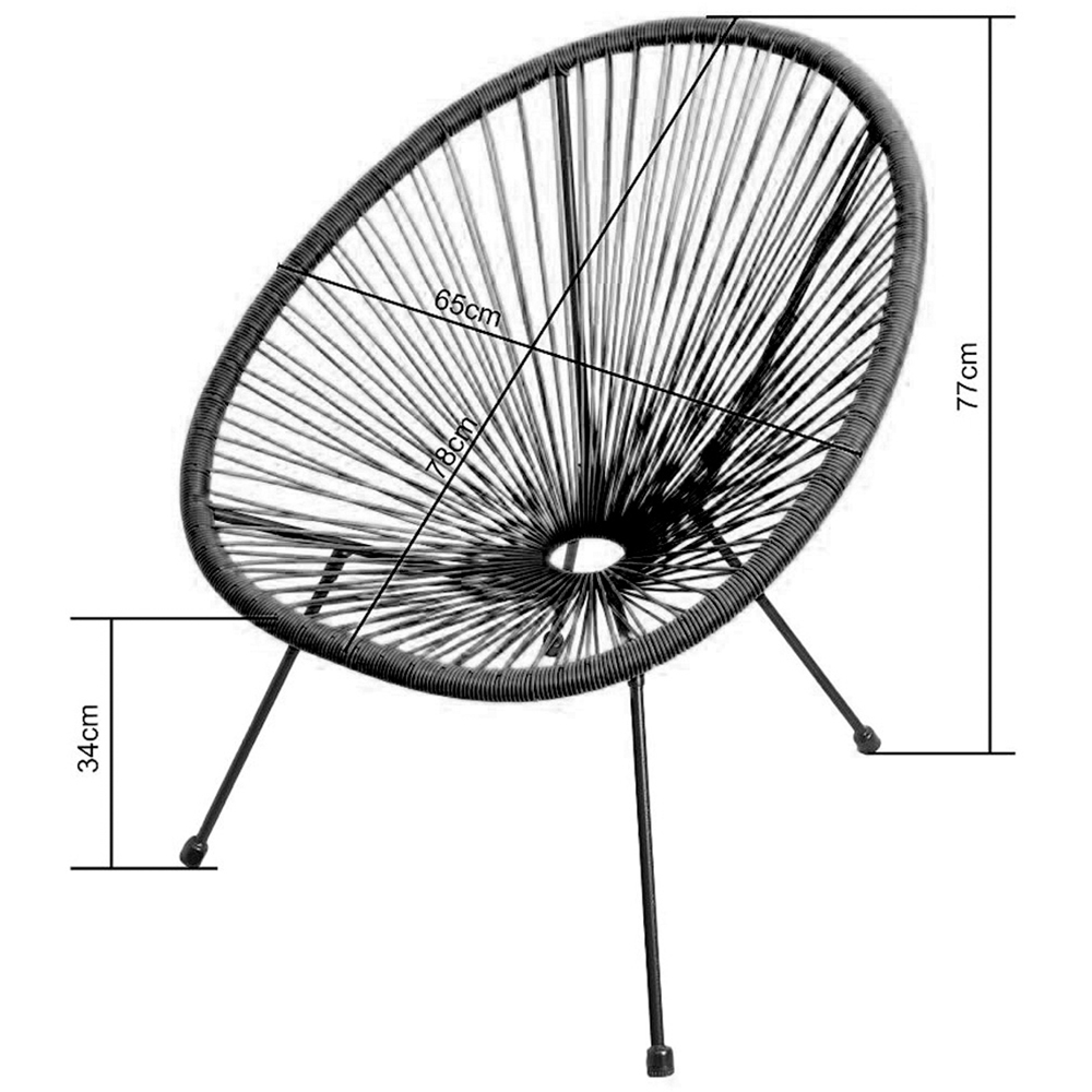 3pcs Bistro Egg Designer String Chair Indoor & Garden Set - Black Image 6