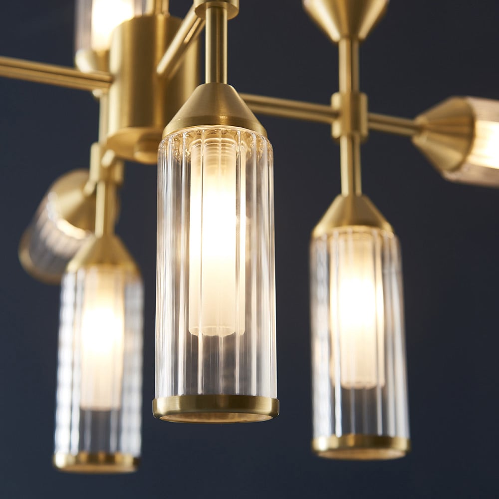 Merano Trieste Satin Brass and Frosted Glass 12 Light Ceiling Pendant Image 4