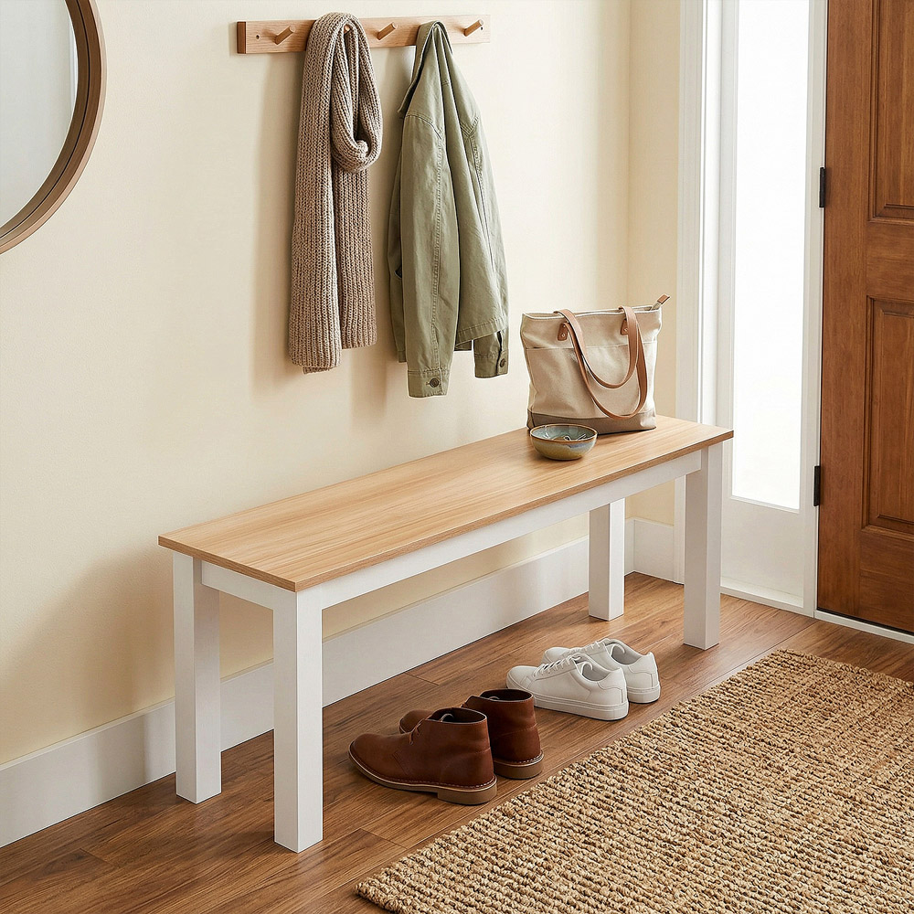 Living and Home Natural Wood Grain Bench with Pine Legs Image 8