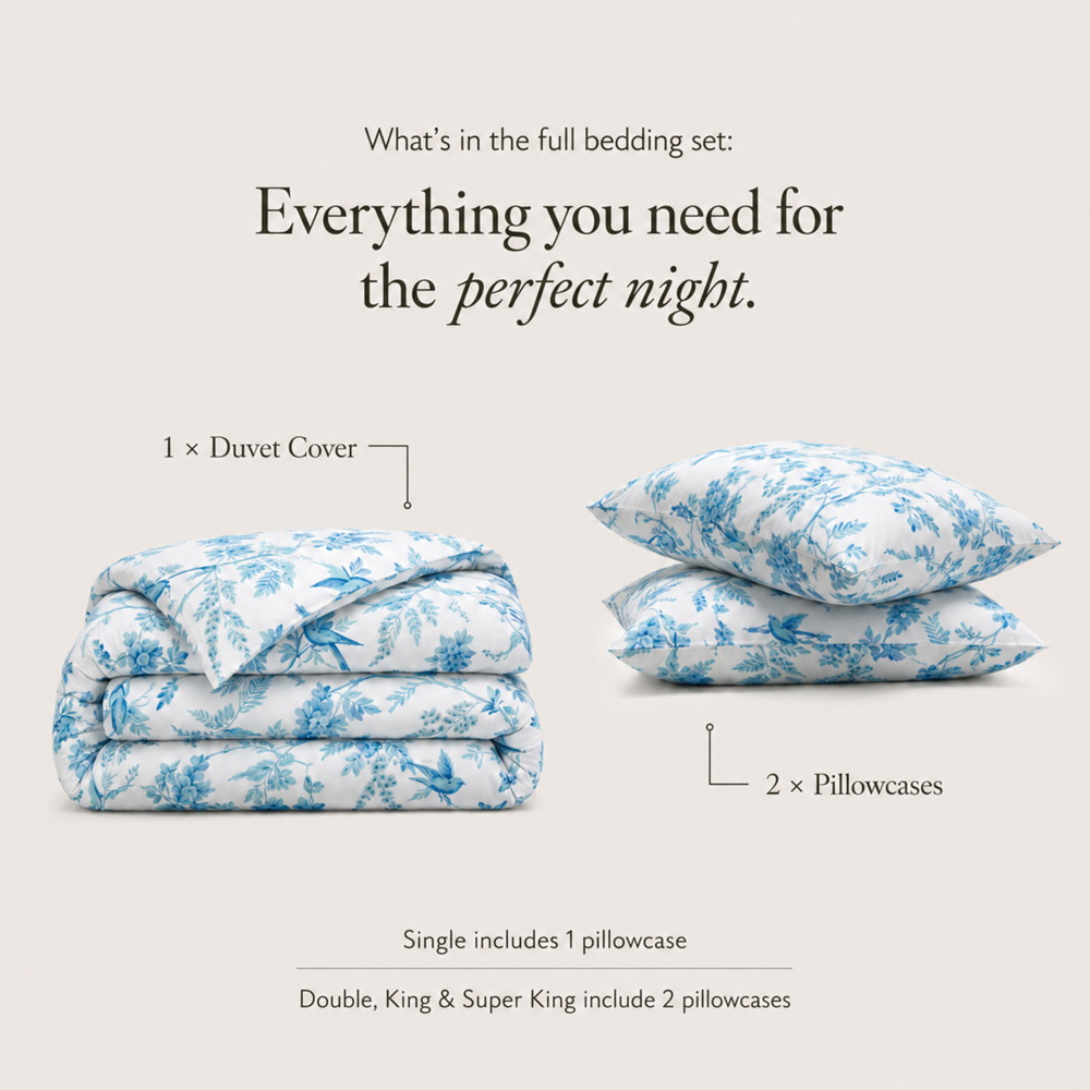 MHG Living King Size Sky Garden Blue Floral Reversible Duvet Cover Set Image 5