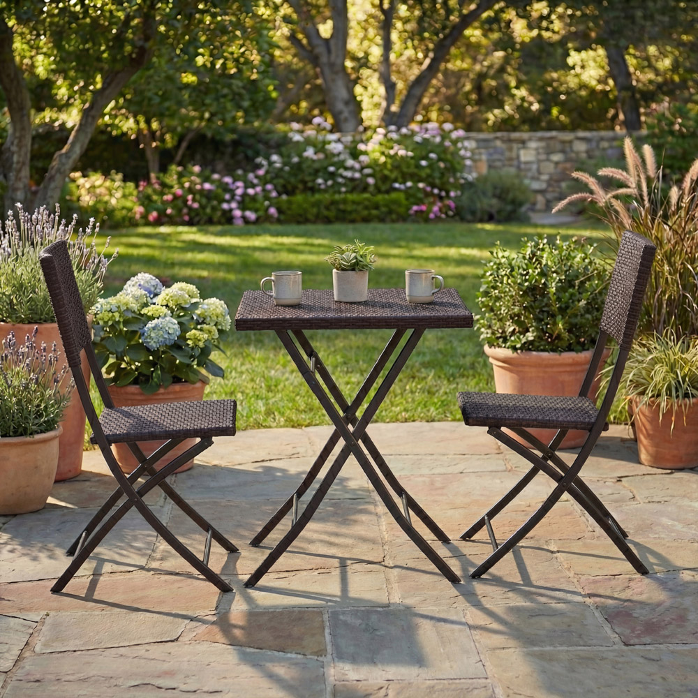 GARDEN VIDA Capri Rattan Effect 2 Seater Bistro Set Brown Image 4