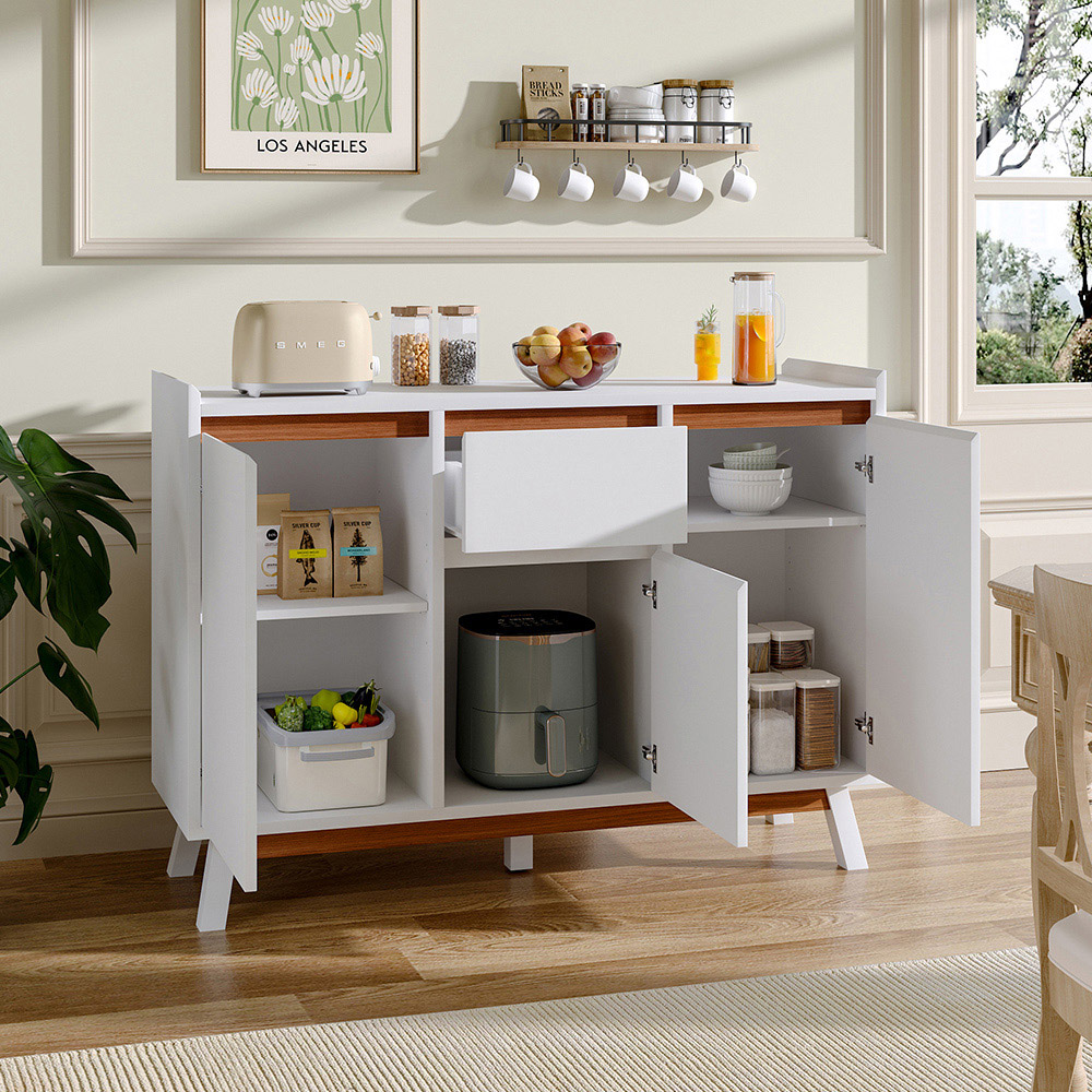 Living and Home 3 Door Single Drawer White Sideboard Image 8
