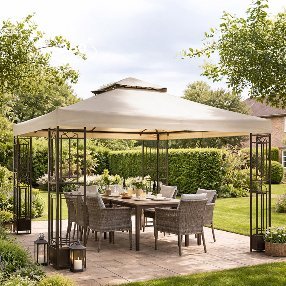 Jack Stonehouse 3 x 3m 2-Tier Beige Gazebo Image 1