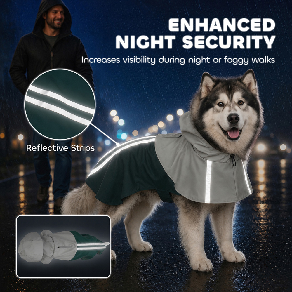 PawHut Green Dog Raincoat with Hood XL Image 6