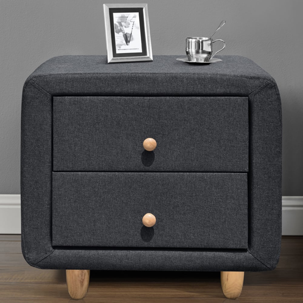 Brooklyn 2 Drawer Grey and Oak Linen Bedside Table Image 1