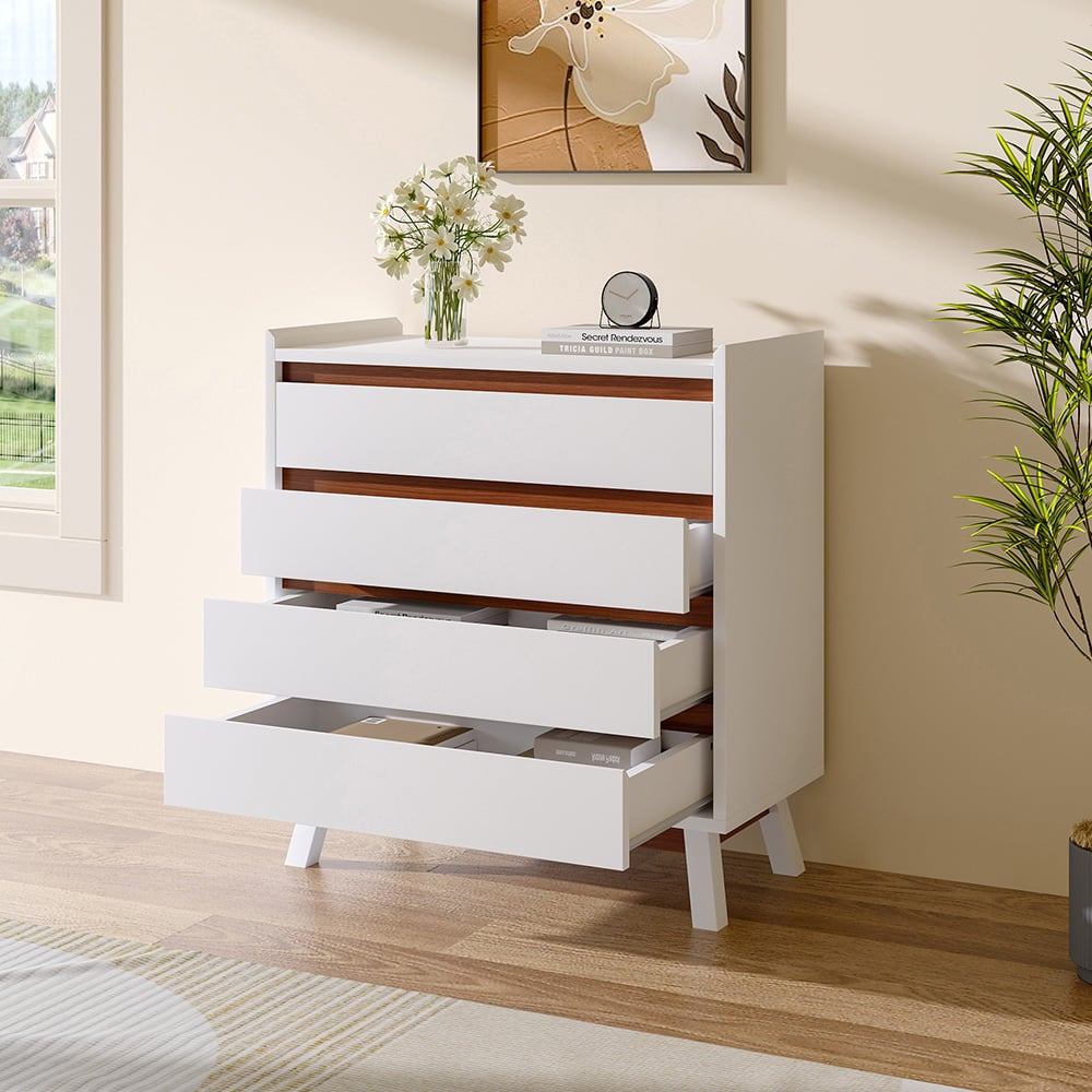 Living and Home 4 Drawer White Wooden Storage Cabinet Image 3