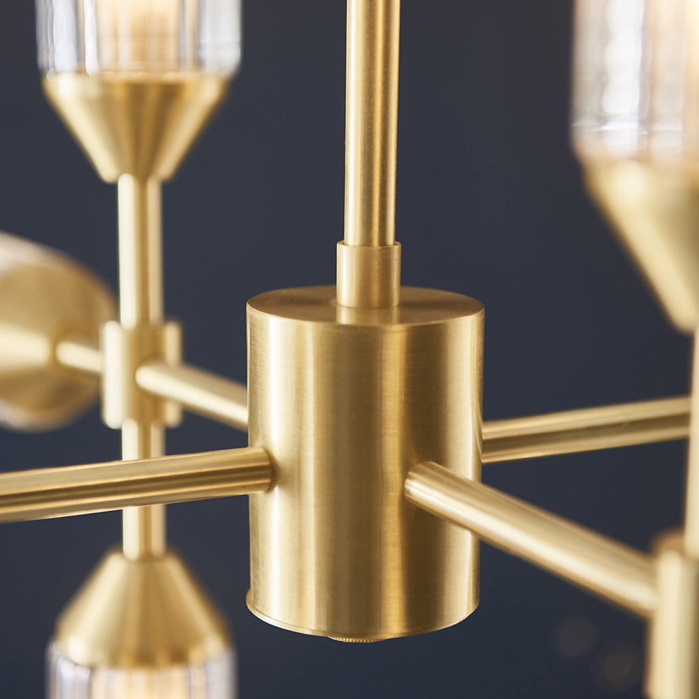 Merano Trieste Satin Brass and Frosted Glass 12 Light Ceiling Pendant Image 6